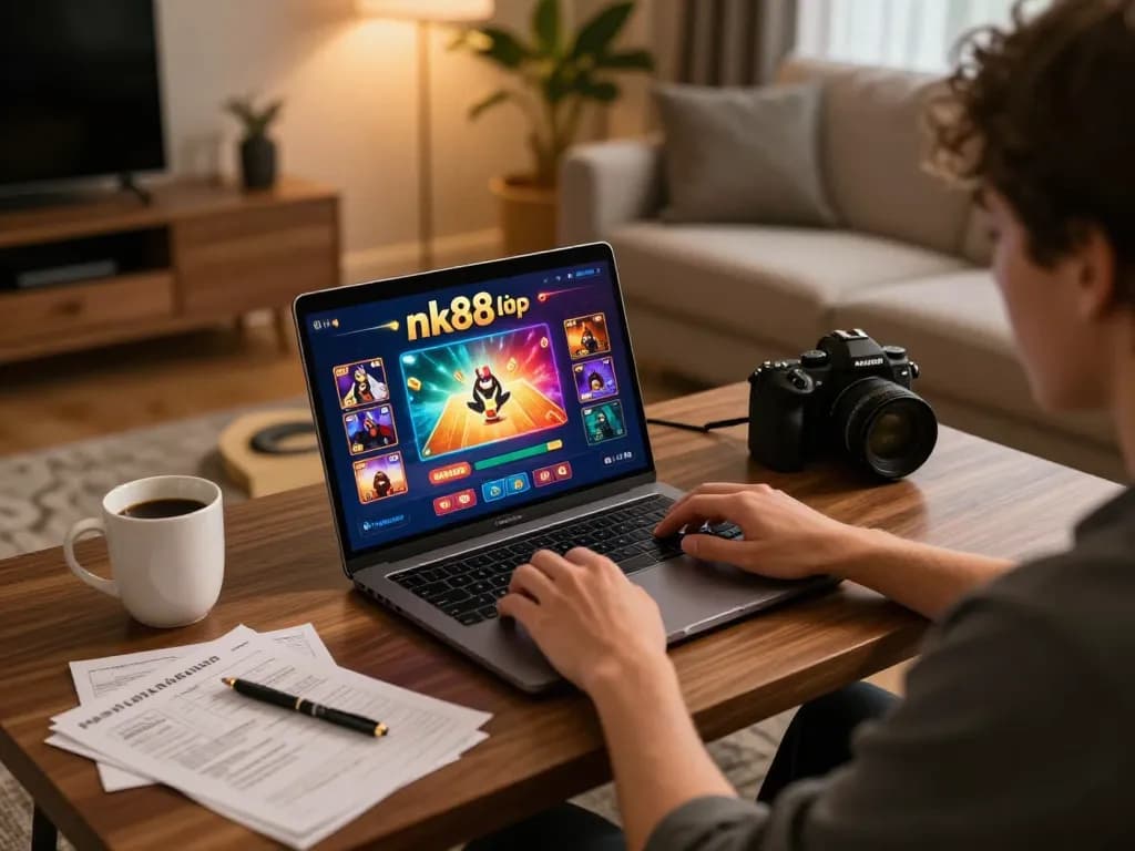 Engaging in nk88 đăng nhập at home, showcasing a cozy gaming atmosphere.