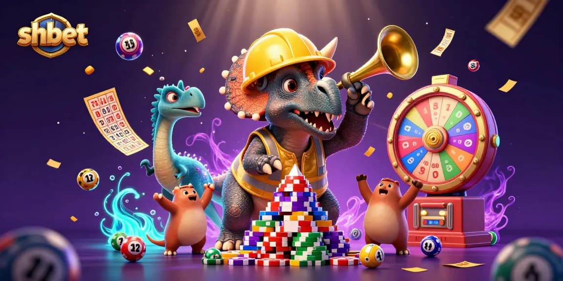 Experience the thrill of shbet with a dynamic casino-themed 3D illustration featuring vibrant gaming elements.