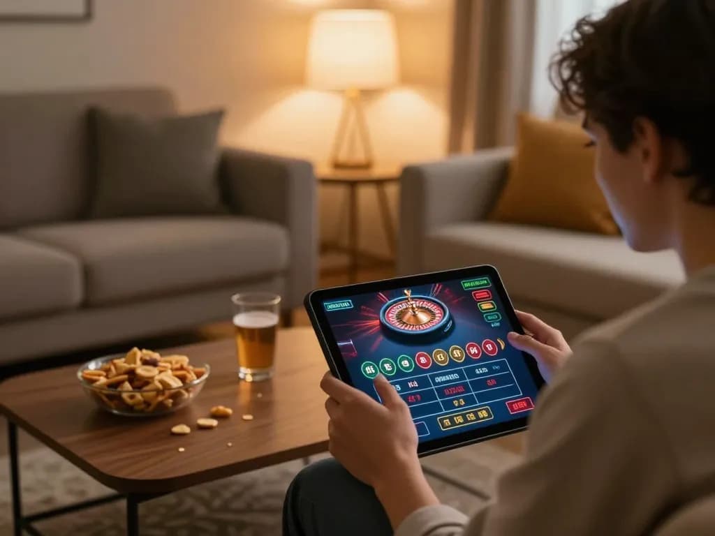 GG88 player placing bets in a cozy home atmosphere during live casino game.