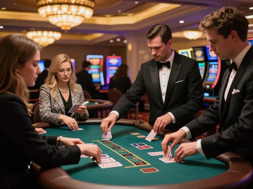 Players engaging in blackjack at cm888 live dealer table with dealer managing gameplay.