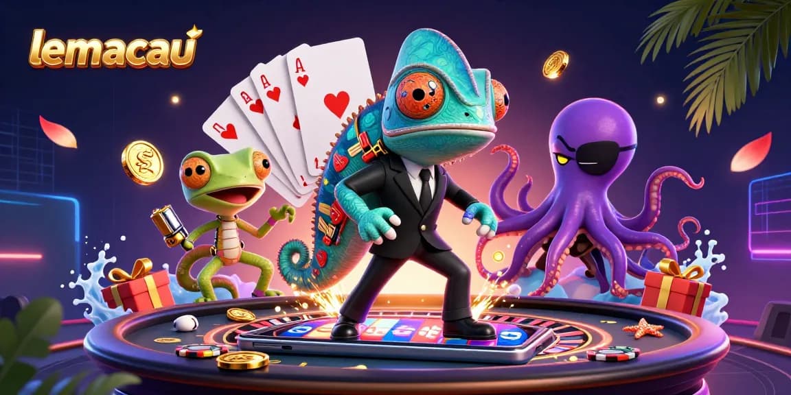 Spin the reels with lemacau in this vibrant 3D casino scene full of action and fun.