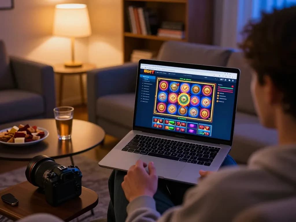 Bbet online gaming session highlights a cozy home atmosphere with laptop gameplay in focus