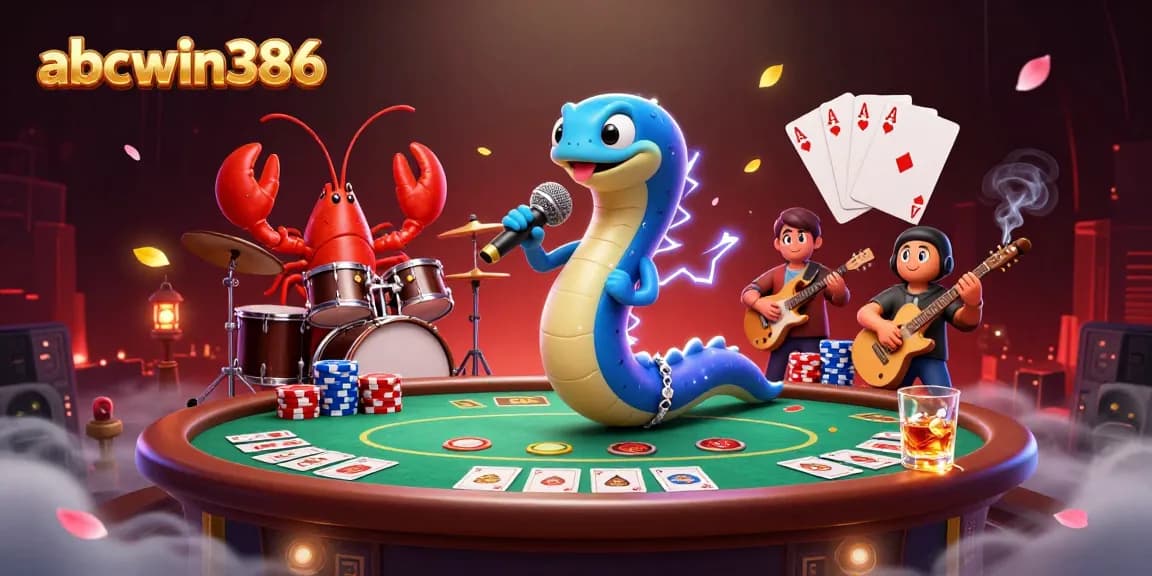 abcwin386 memainkan permainan poker dengan iklan karakter seperti belut, lobster, dan kuda laut dalam kasino bawah laut.