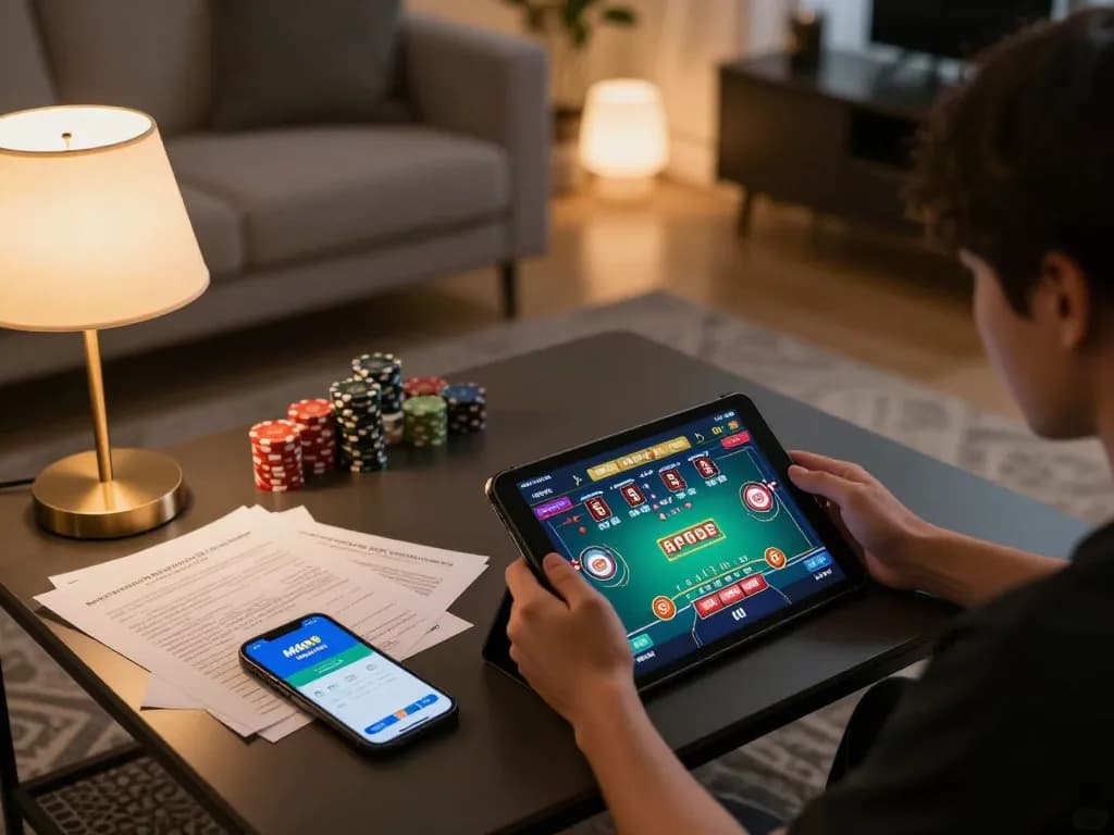 Engaging in responsible gameplay with MM99 Đăng Nhập on a tablet in a cozy home setting