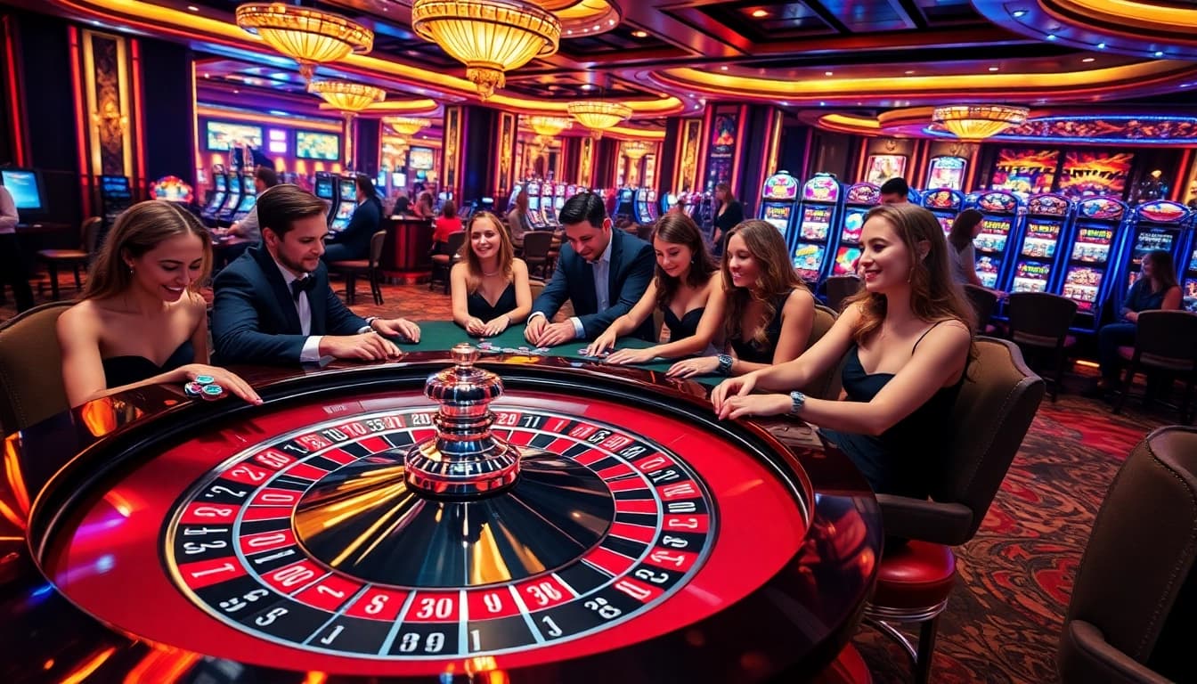 Engaged players placing bets at a lively roulette table, showcasing the energy of https://rr888.in.net/ casino gaming.