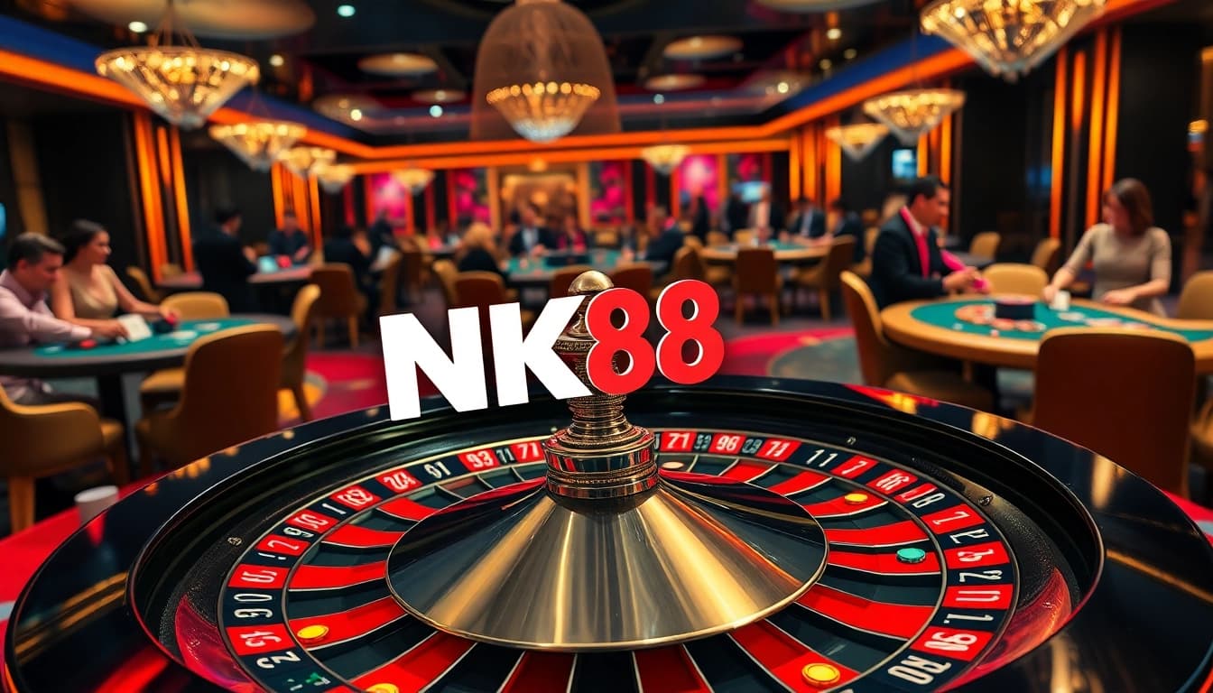 Players enjoying immersive gaming at NK88 casino, showcasing roulette and poker excitement.