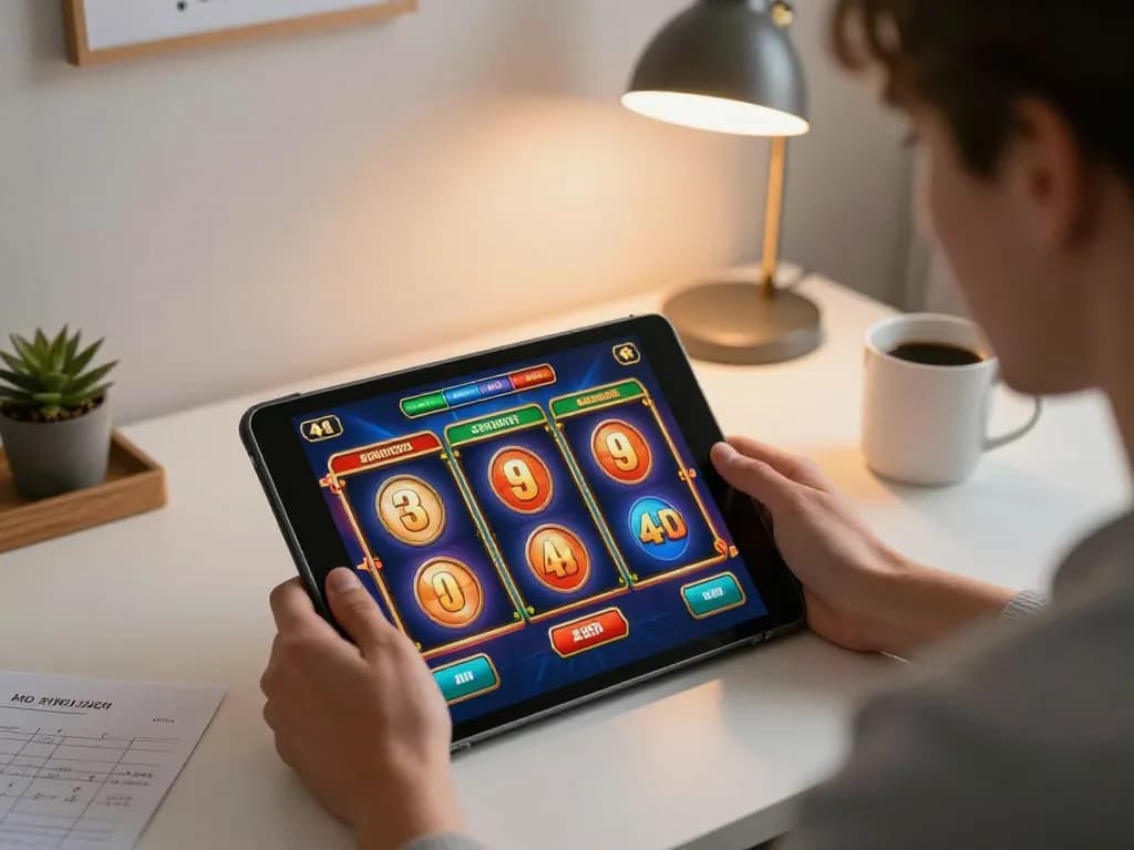 Engaging moment of playing slot 4d on a tablet at home, showcasing excitement and strategic gameplay.