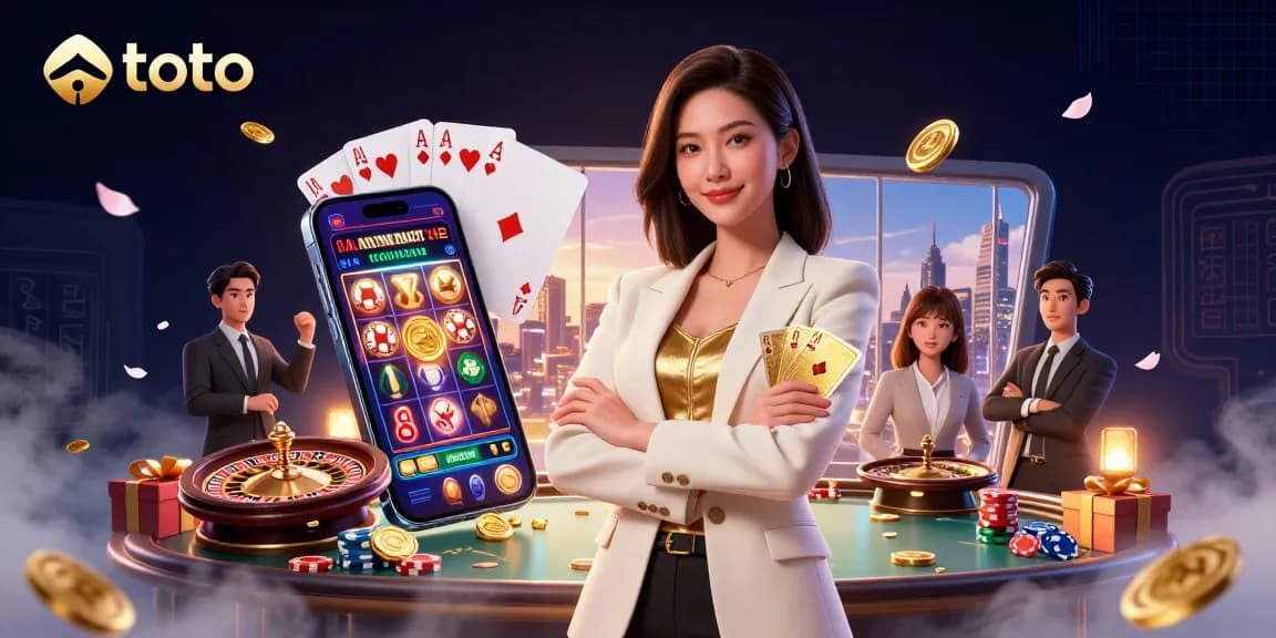 Engage in thrilling toto gameplay with a powerful Asian woman in a glamorous casino scene.
