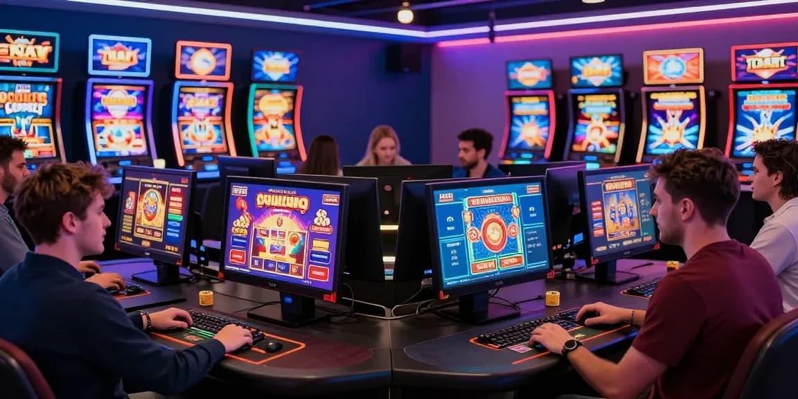 Players enjoying diverse gaming options at non UK registered casinos, showcasing excitement and vibrant atmosphere.