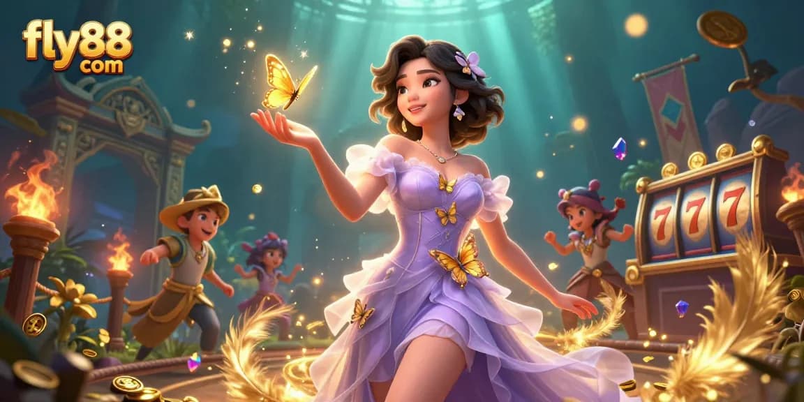 Experience immersive gaming at fly88 com, featuring vibrant scenes with Asian elegance and exciting slot action.