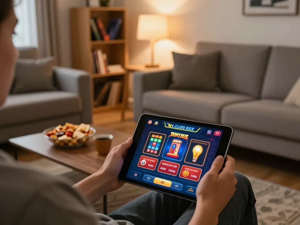 Person engaging in online casino gaming on net88 app in a cozy home setting.