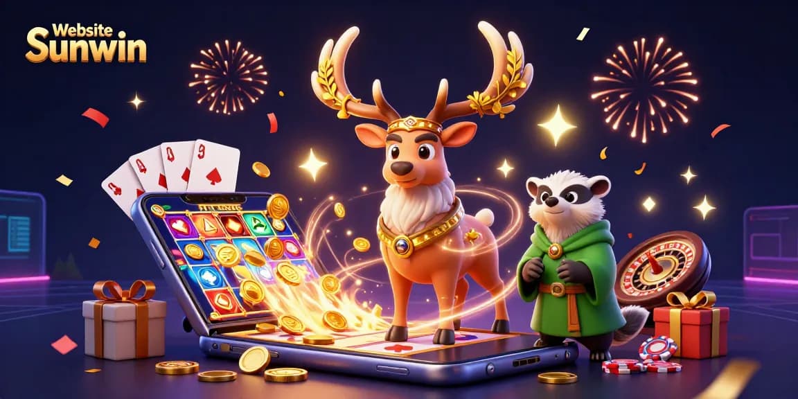 Experience thrilling gameplay with Website Sunwin as the druid stag and wise badger celebrate in a vibrant casino scene.