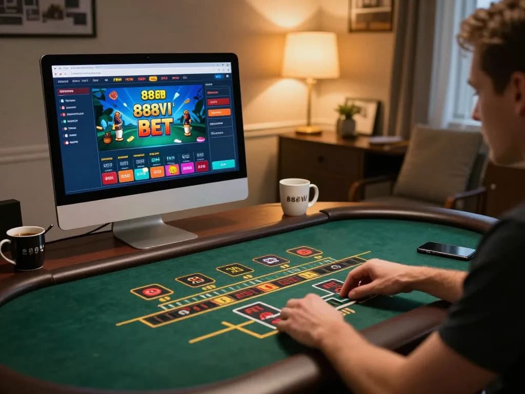 Engaging gaming setup showcasing a player using the 888VI BET interface for online betting.