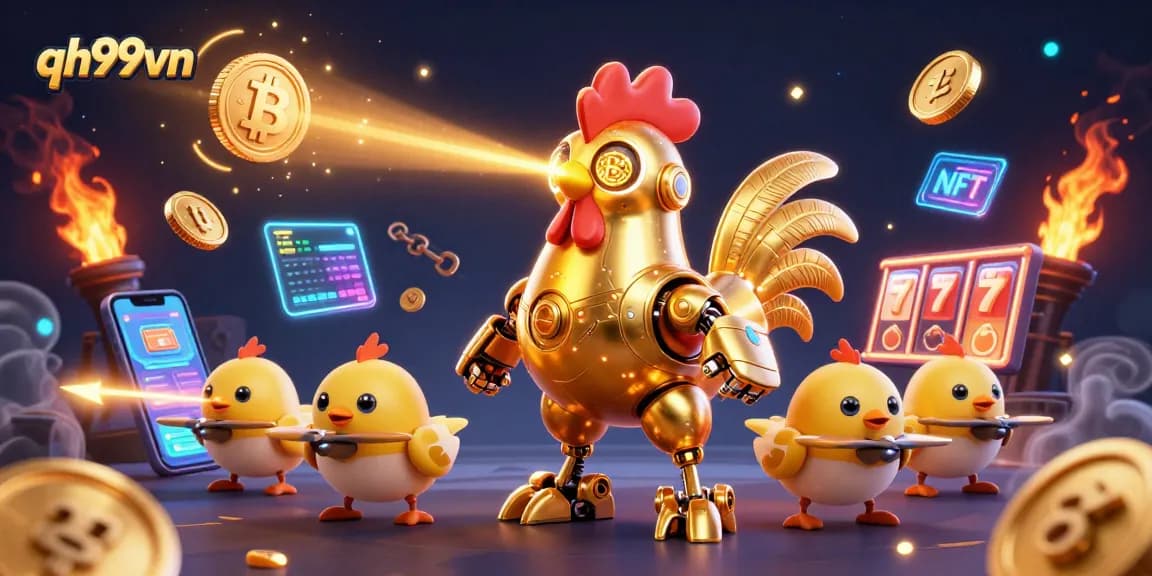 Engage with qh99vn's dynamic gameplay featuring a golden rooster robot in an exciting casino setting.