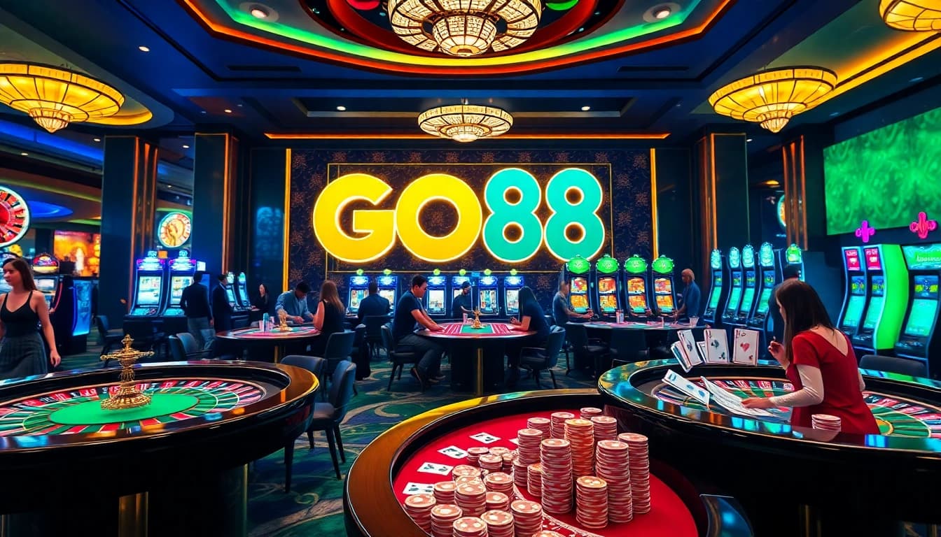 Experience thrilling gameplay at GO88, featuring vibrant casino tables and professional dealers.