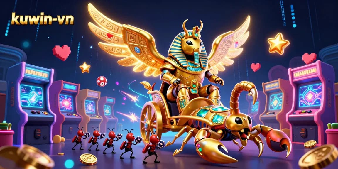 Engage with kuwin-vn's dynamic casino experience featuring vibrant 3D game elements and characters.