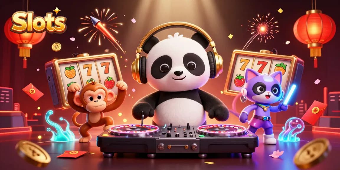Spin on thrilling slots with vibrant characters and gambling energy, featuring a DJ panda.