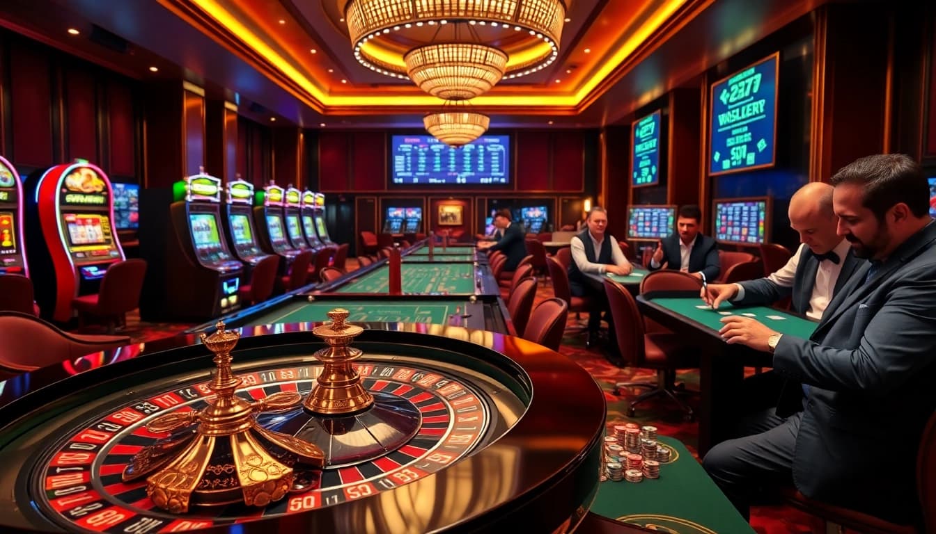 Experience the thrill of RR88 Auction with vibrant casino elements like roulette and slot machines.