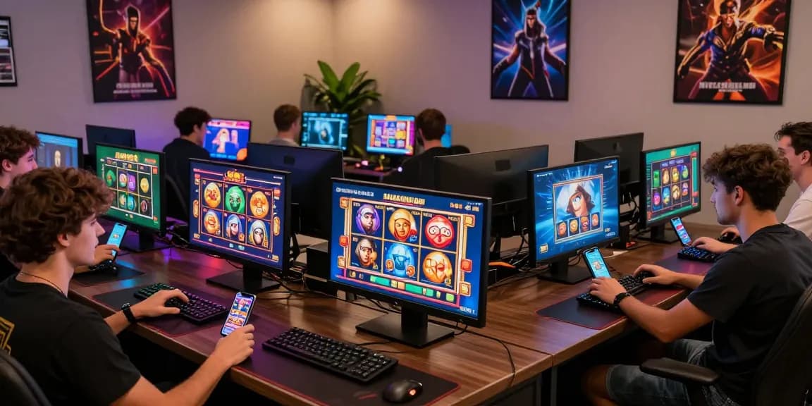Players exploring new online slot sites on devices with vibrant visuals and exciting game themes.