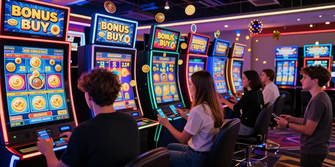Players enjoying Bonus Buy Slots at https://millerargent.co.uk/ in a vibrant casino environment.