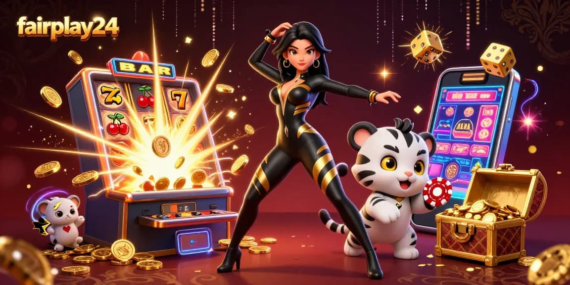 Play winning games with fairplay24 at this dynamic online casino illustration.