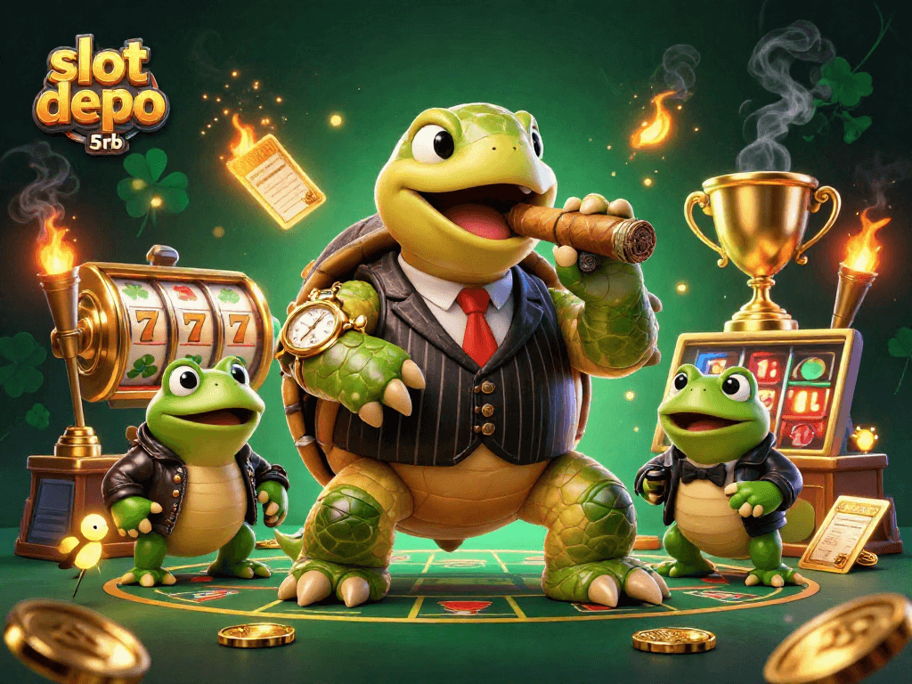 Engage in thrilling gameplay with slot depo 5rb displayed in an energetic gambling scene filled with dynamic slots.