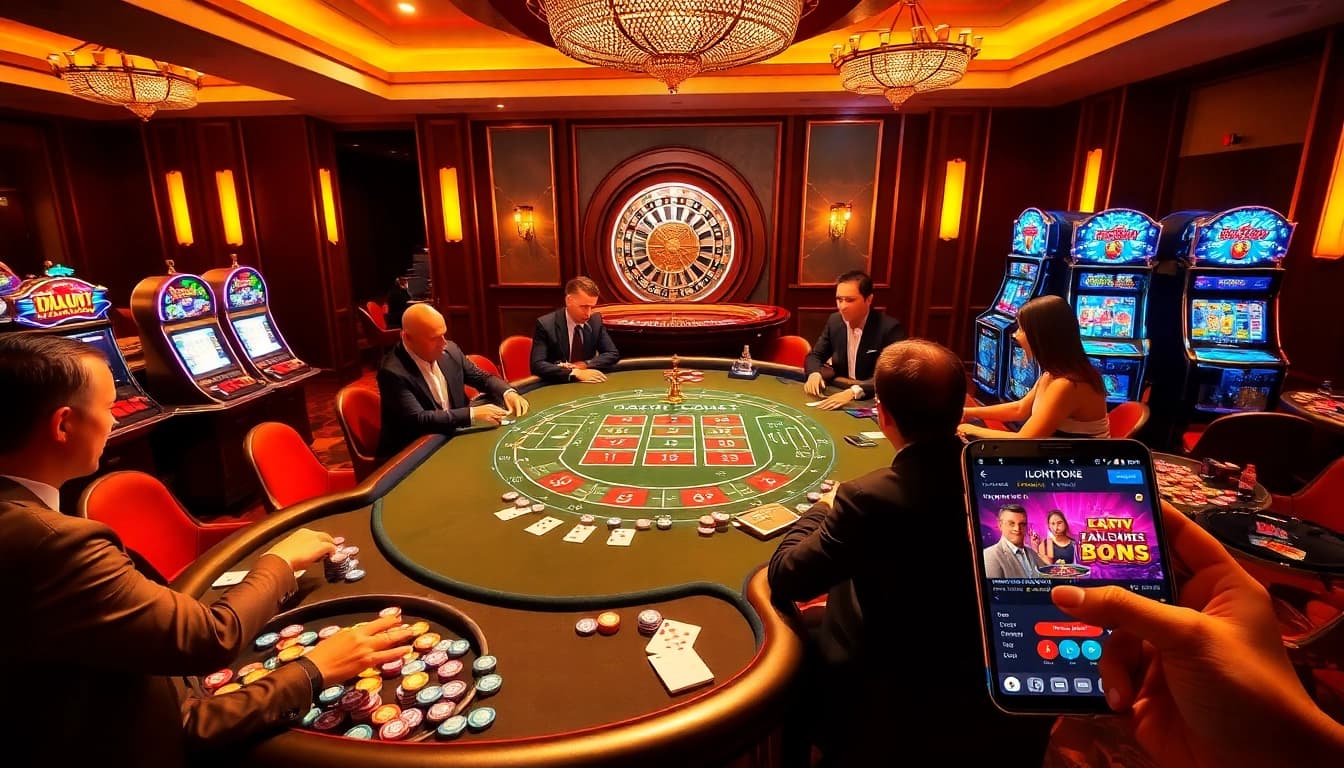 Players at the lc88 Baccarat table enjoying an exciting gaming experience in a luxurious casino atmosphere.