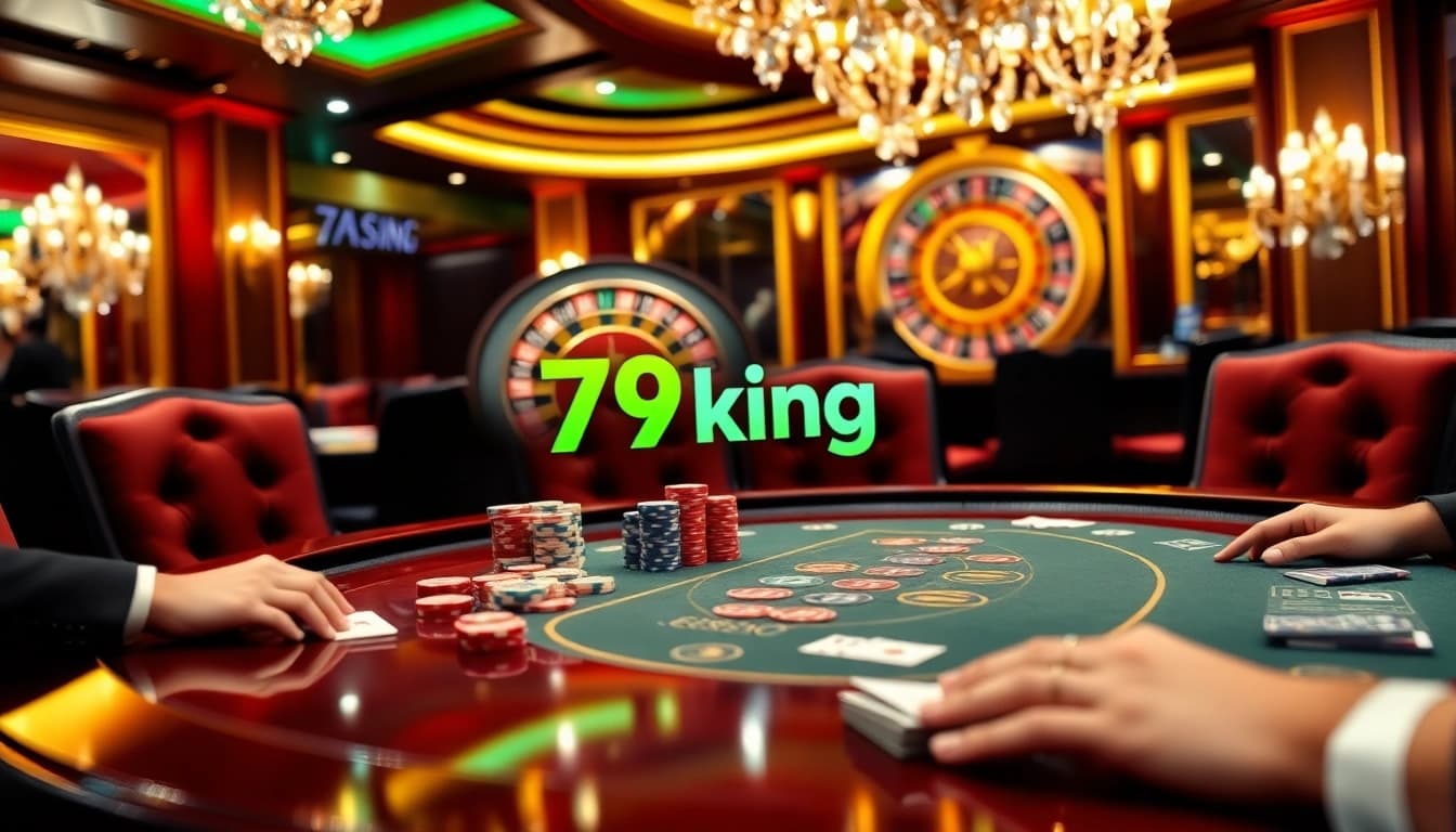 79king offers thrilling poker action at a luxurious casino table with vibrant chips and cards.