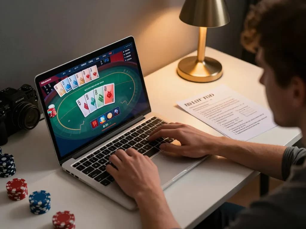 Engaging poker gameplay on GO88 as a player strategizes with betting notes.