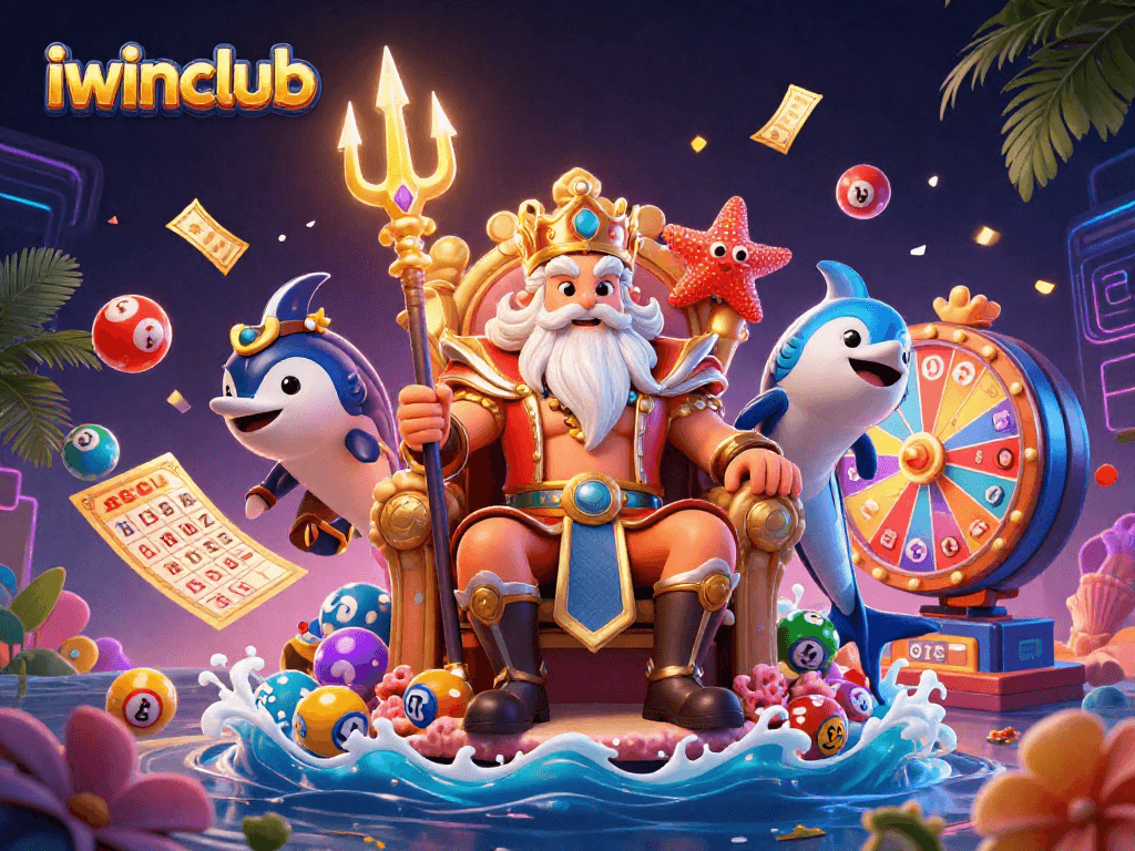 Engage players at iwinclub with vibrant lottery elements and a captivating ocean scene.