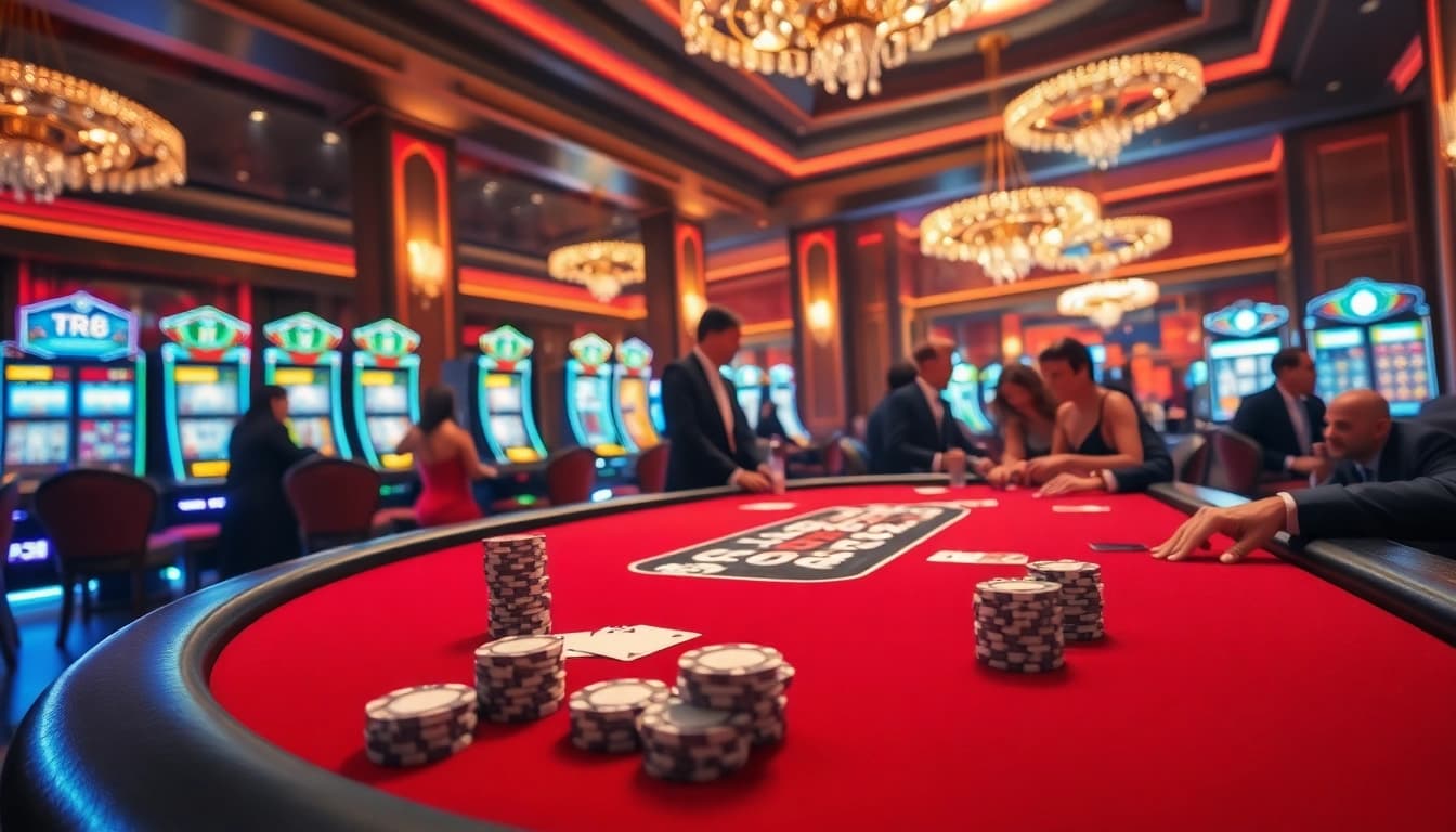 Experience high-stakes action at the TR88 casino with engaging poker tables and vibrant slot machines.