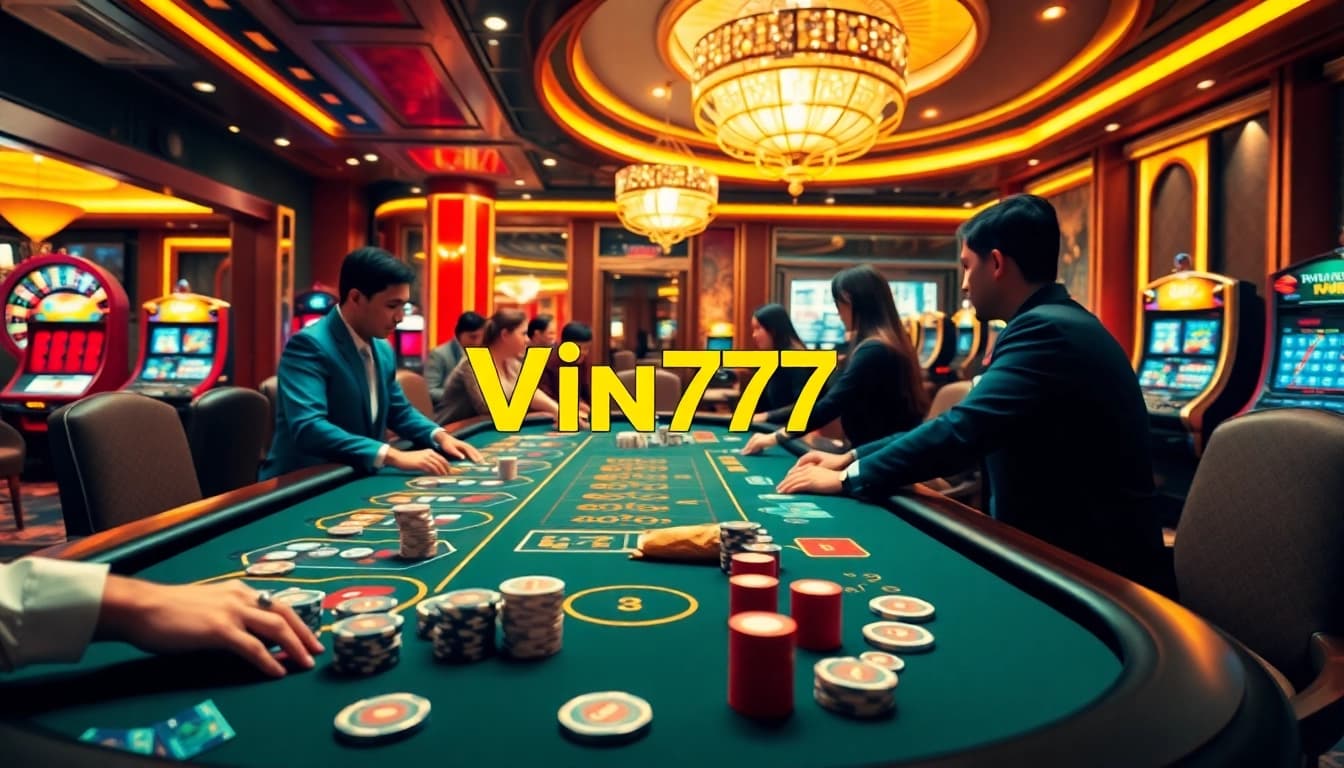 Exciting gaming action at Vin777 casino with players and professional dealers.