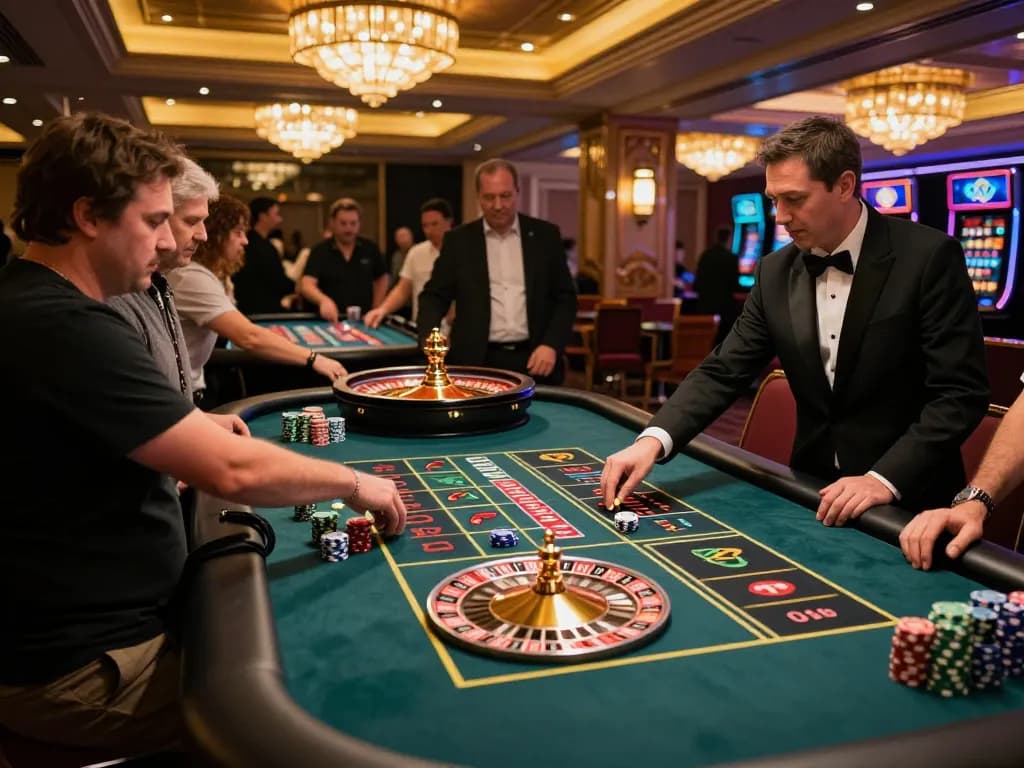 Pengalaman permainan langsung yang menarik di https://www.gamestoursfestival.com/programme/ menampilkan meja roulette dengan pemain.