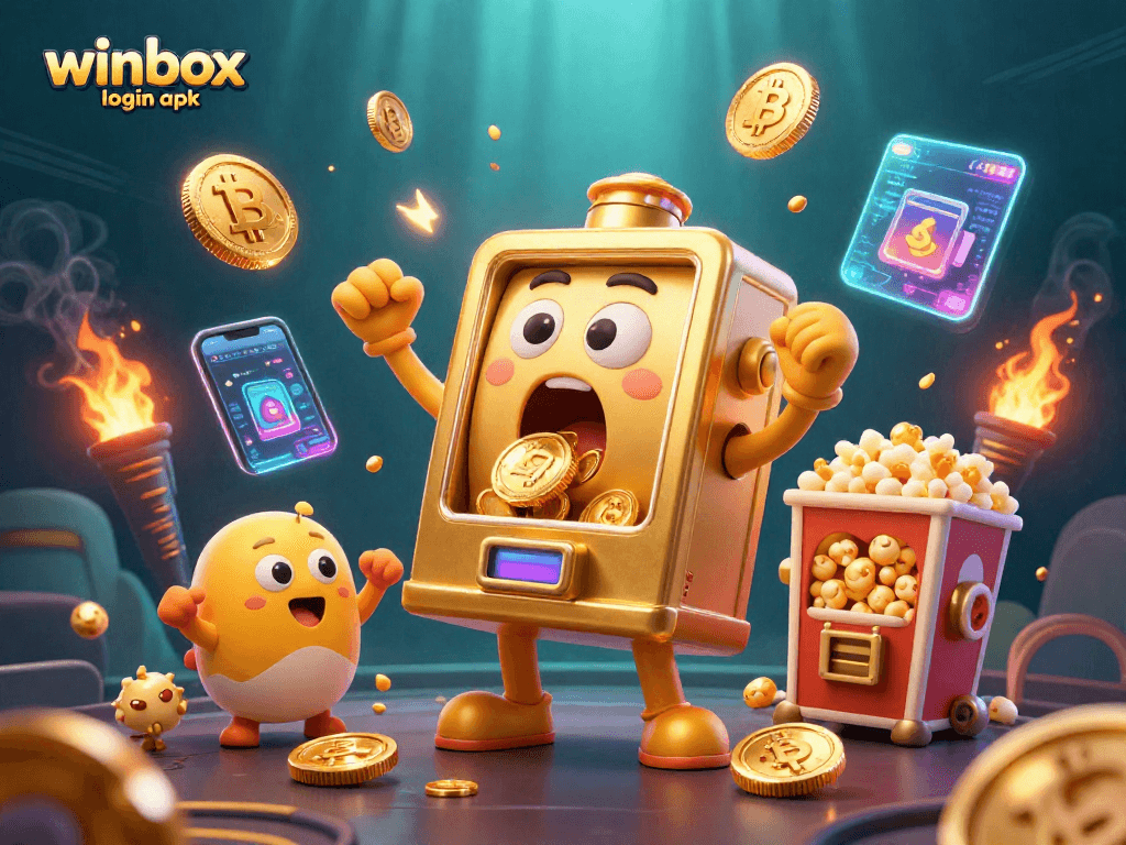 Experience the excitement of winbox login apk with animated slot machines celebrating a jackpot!