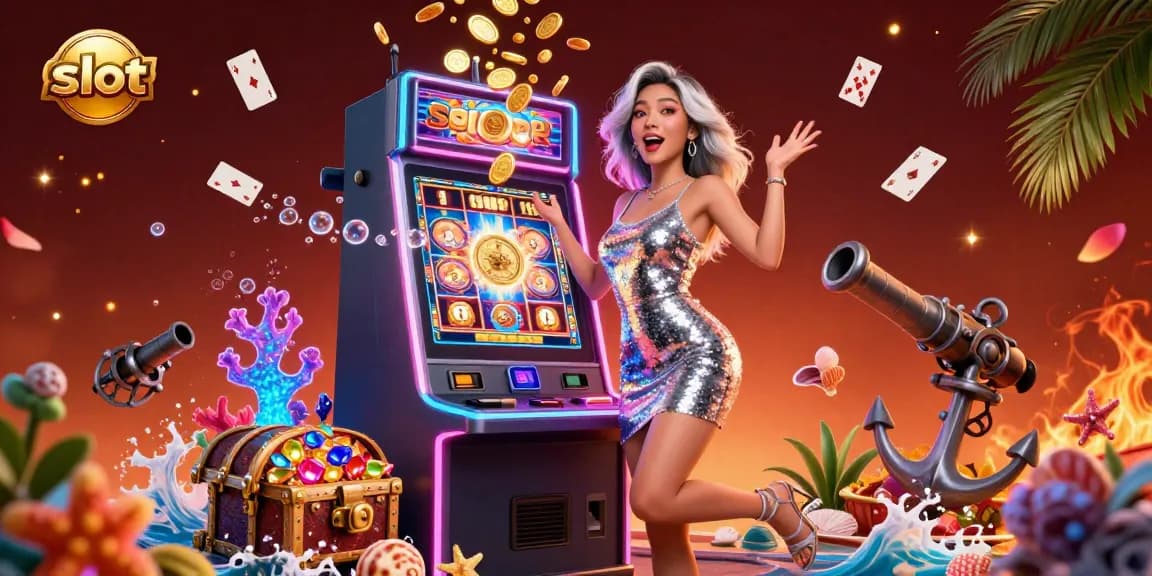 Spin and win at the slot machine featuring a joyful woman, capturing the excitement of casino jackpots.