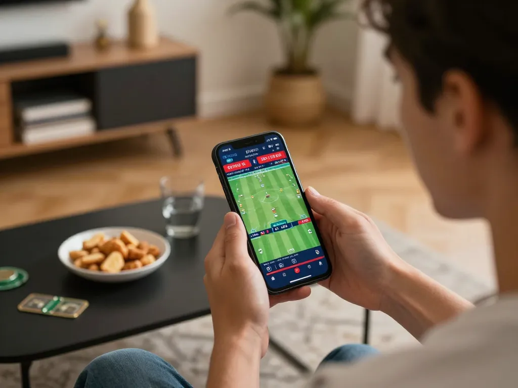 Taruhan pada APK Ulat123 dengan semangat sambil menggunakan smartphone di lingkungan rumah yang nyaman