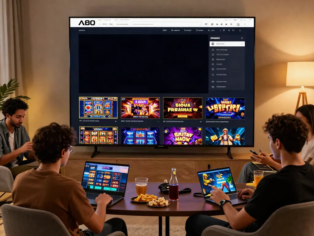 A80 online gaming scene with players enjoying various games in a cozy environment.