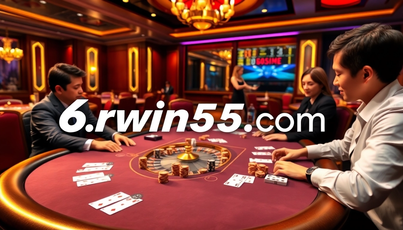Experience thrilling poker action at 6rwin55.com with vibrant casino visuals and professional dealers.