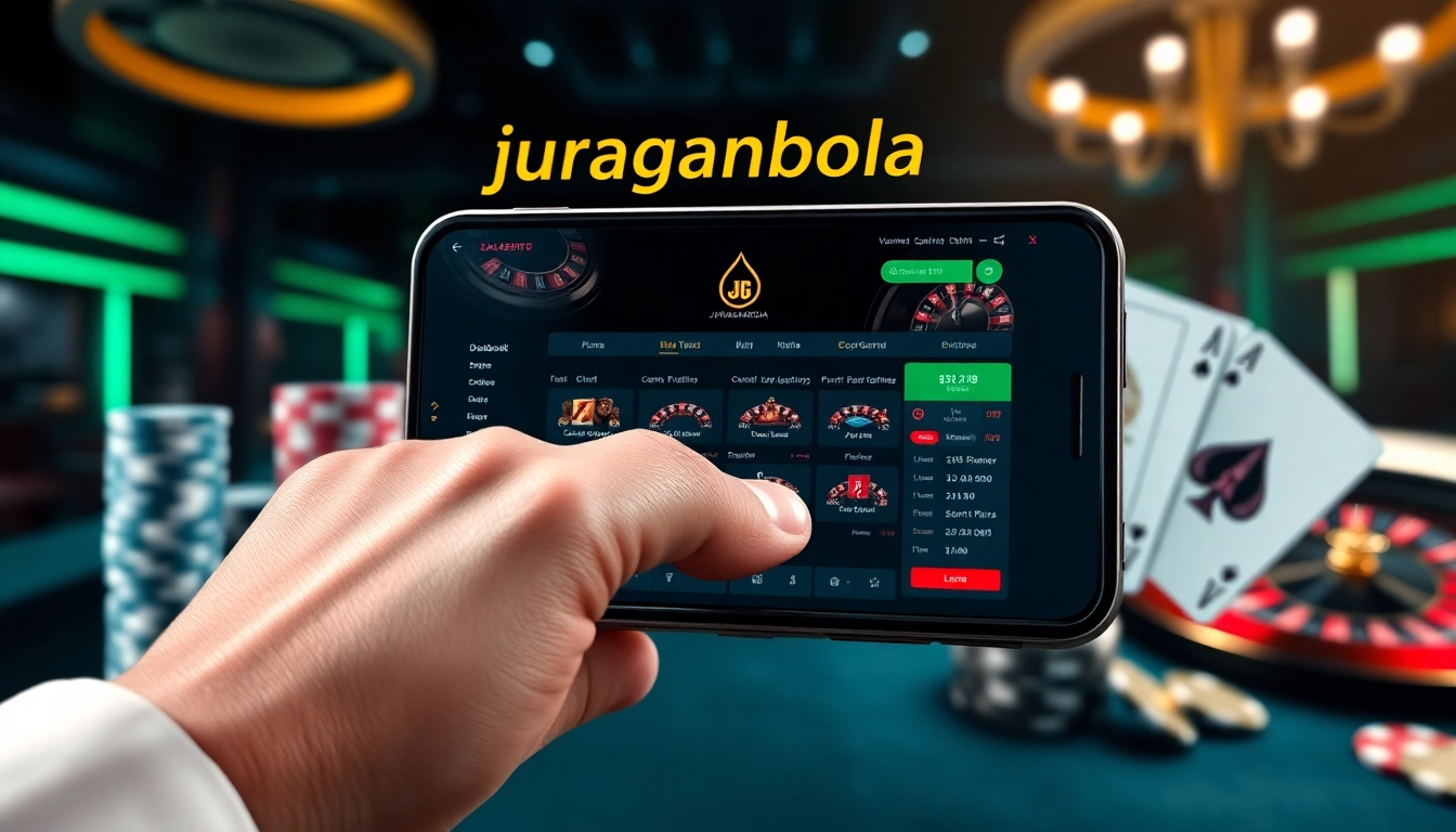 juraganbola online sportsbook interface showcasing strategic betting with poker chips and roulette wheel