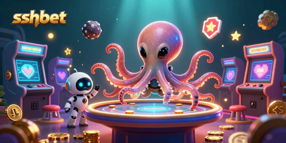 Engage in thrilling gameplay at sshbet with an alien octopus managing a poker table in a vibrant, 3D casino.