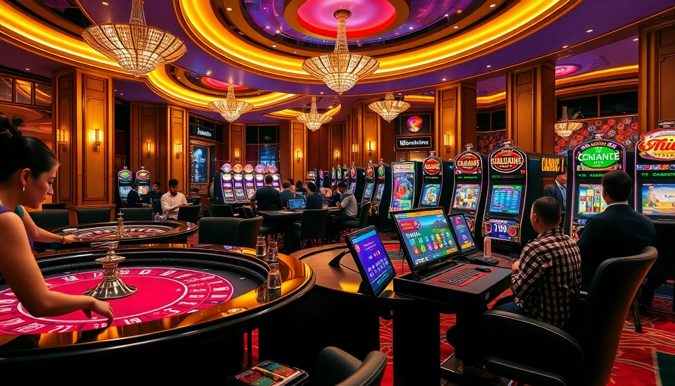 Engaging players enjoying online gaming experiences at for88.kim with vibrant slot machines and roulette excitement.