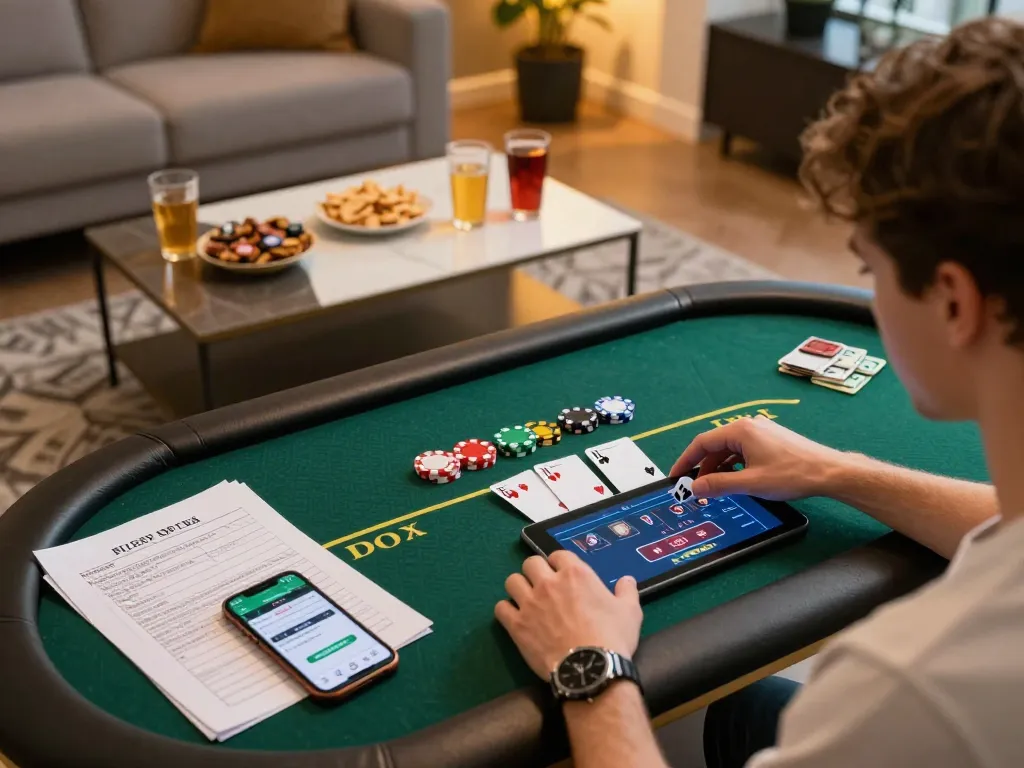 Engage with ทางเข้า m113 in an online poker game, highlighting bets and strategies in a cozy atmosphere
