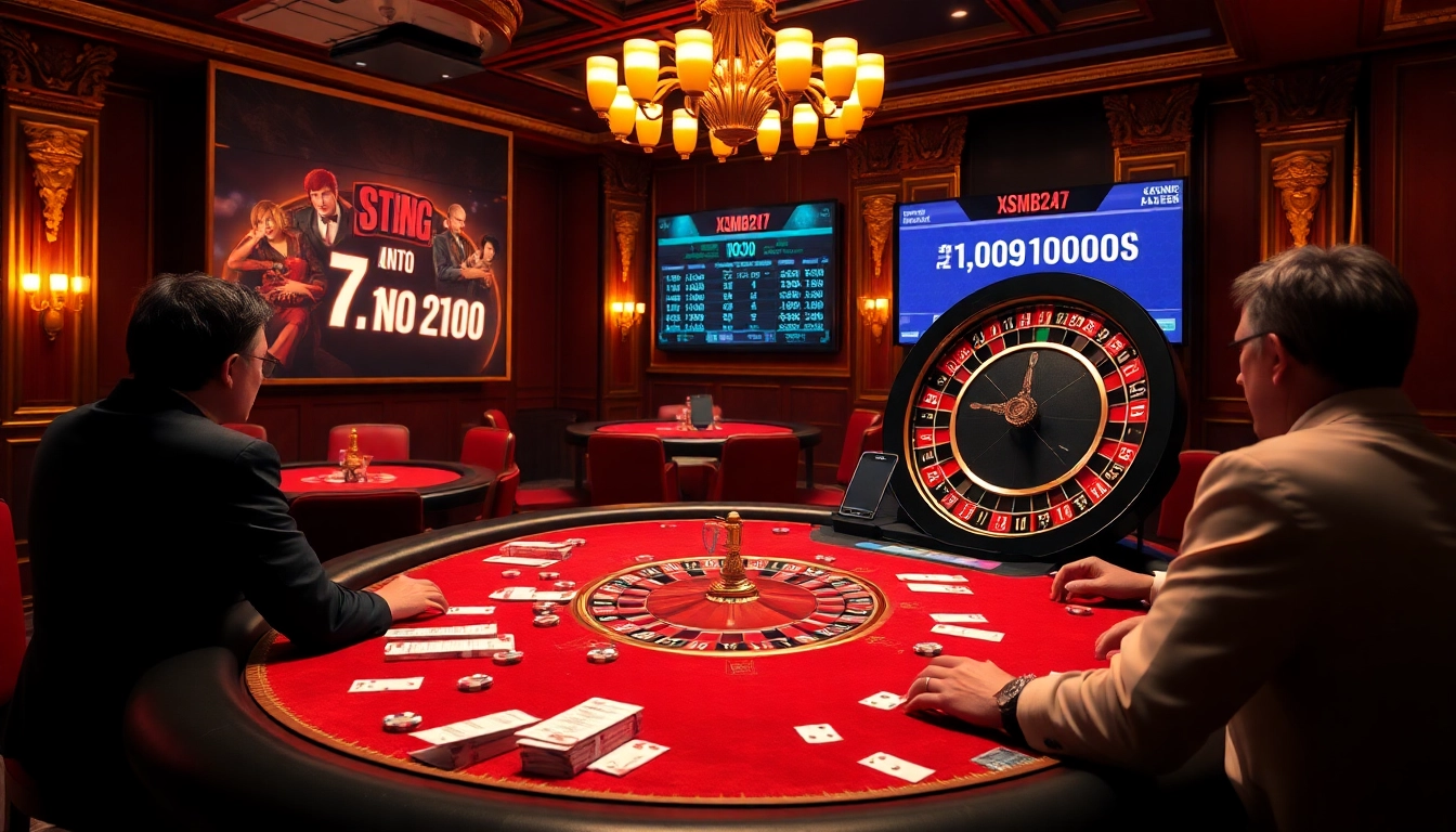 XSMB247 betting slip and poker chips on a luxurious casino table
