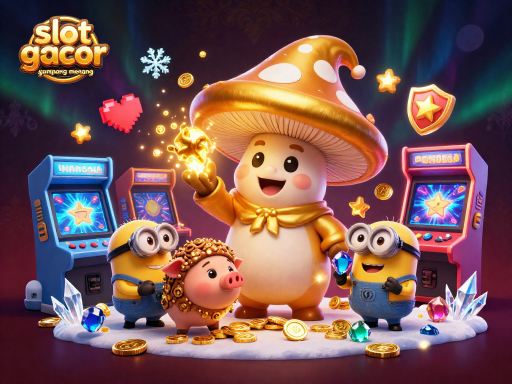 Experience slot gacor gampang menang with this vibrant 3D illustration showcasing golden treasures and gaming excitement.