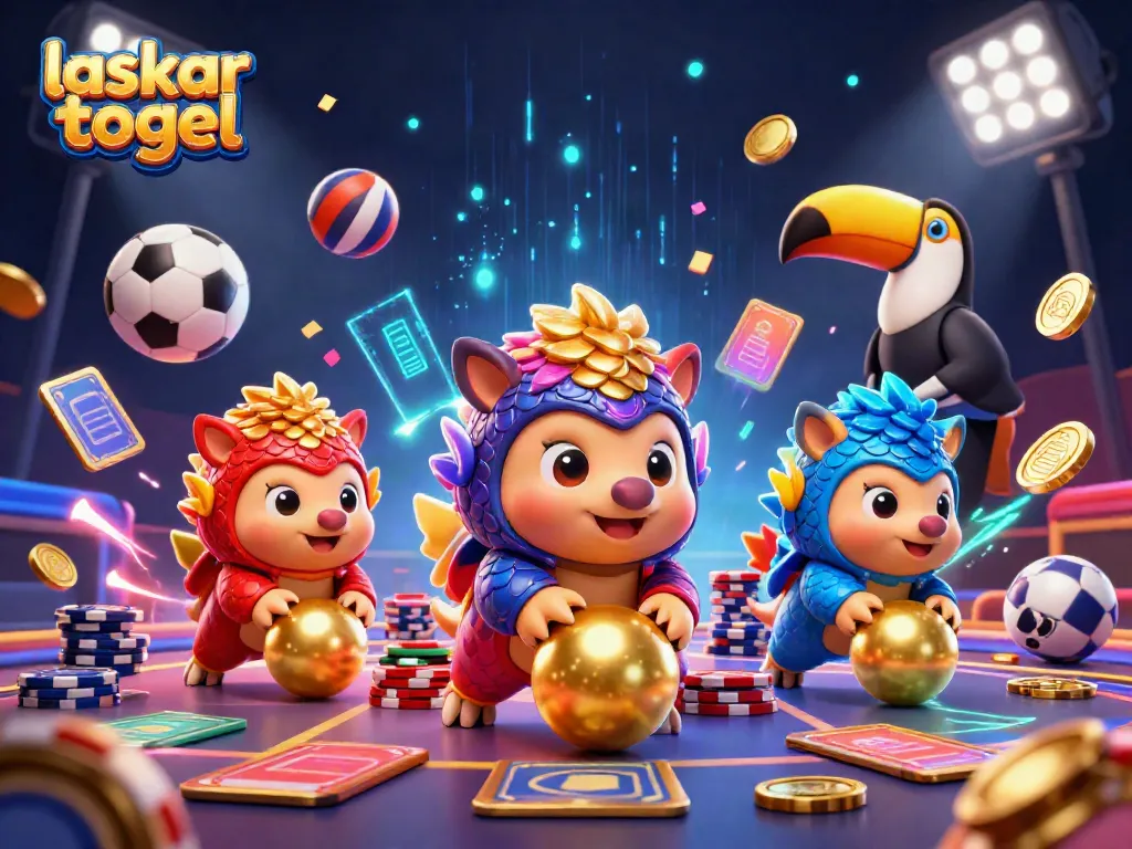 Engaging scene showcasing laskar togel with rival pangolins competing in a colorful casino-themed environment.