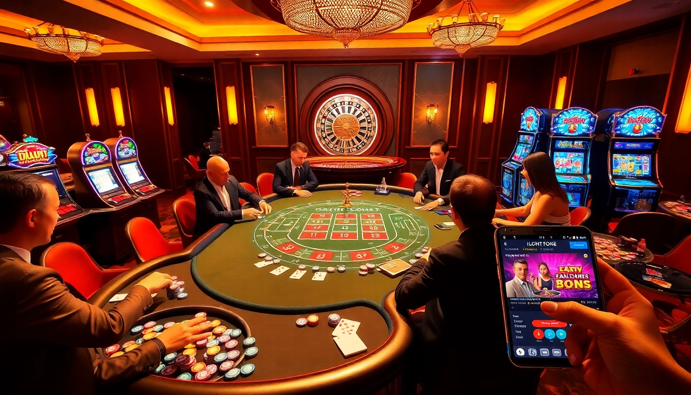 Players at the lc88 Baccarat table enjoying an exciting gaming experience in a luxurious casino atmosphere.