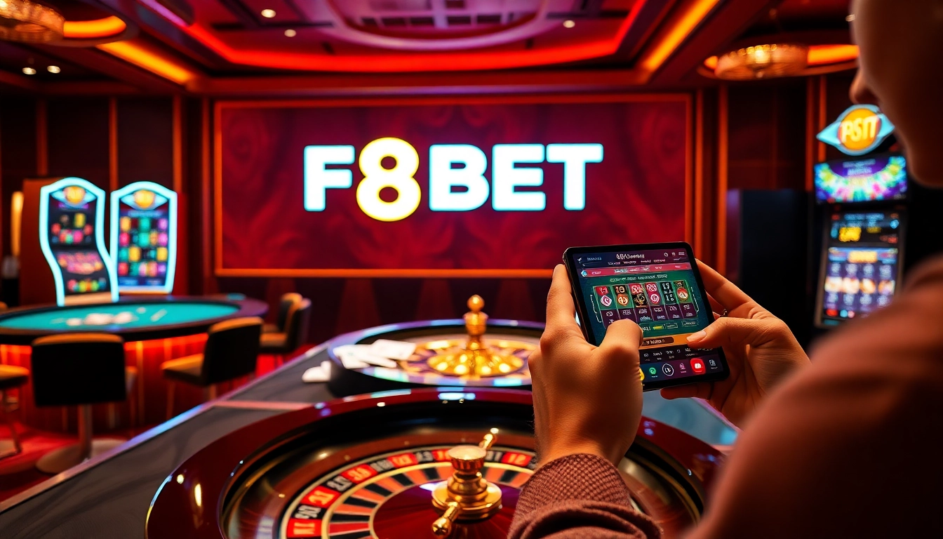 Experience the thrill of F8BET with vibrant casino tables and online gaming excitement.