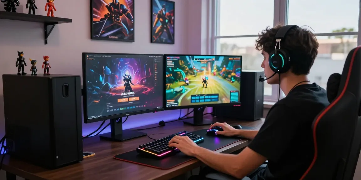 Raja Game login on dual screens in a vibrant gaming lounge.