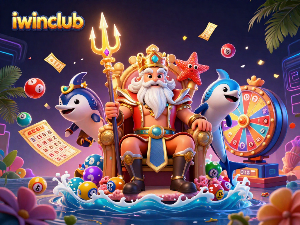 Engage players at iwinclub with vibrant lottery elements and a captivating ocean scene.