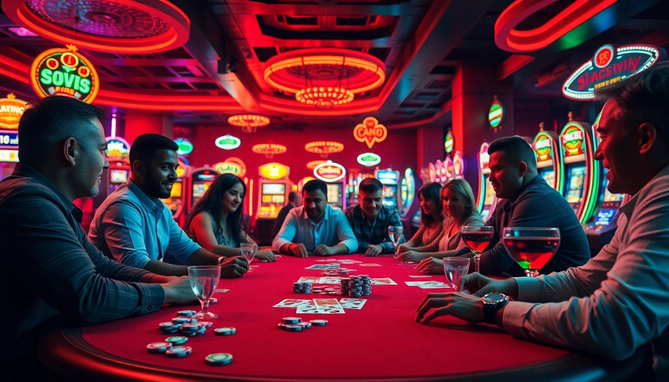 Engage with singapore online casino free credit at a vibrant poker table, showcasing players and colorful chips.